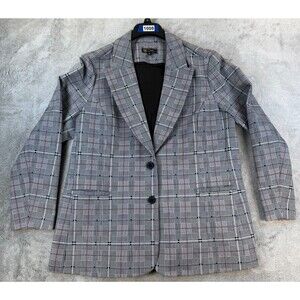 Plaid Blazer DG2 by Diane Gilman Women's Glen Gray Red Check Stretch XL